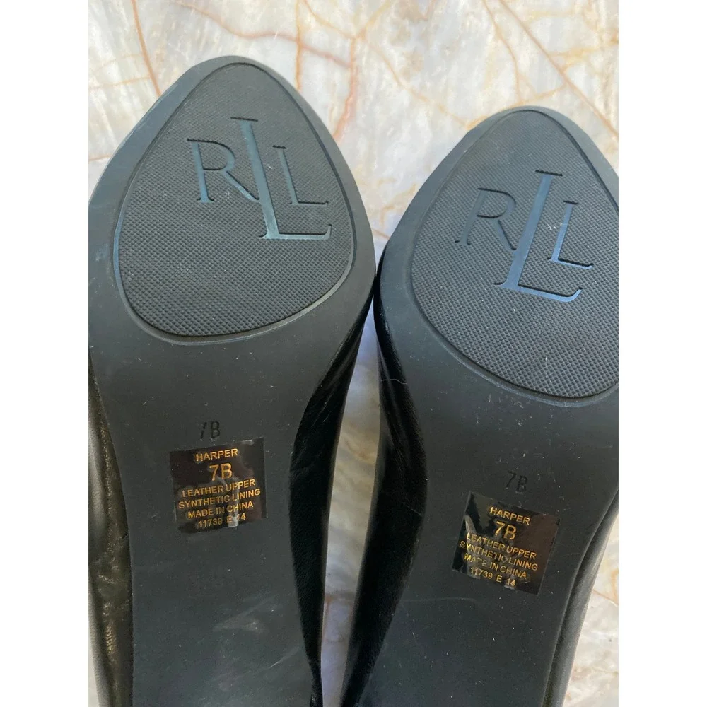 Lauren Ralph Lauren Harper Black Leather Round Toe Stiletto Pumps 7B 11739 E 14